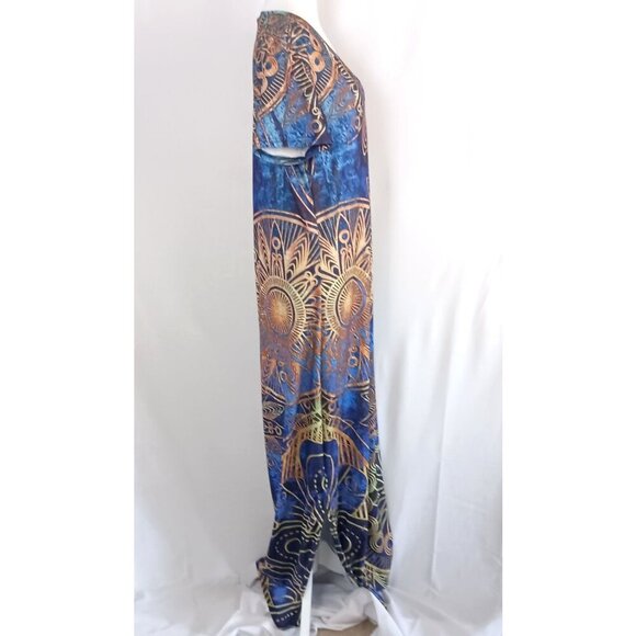 Just Fashion NOW Blue Mandala Maxi Dress L Double Split Boho Festival Vibe - Picture 4 of 7